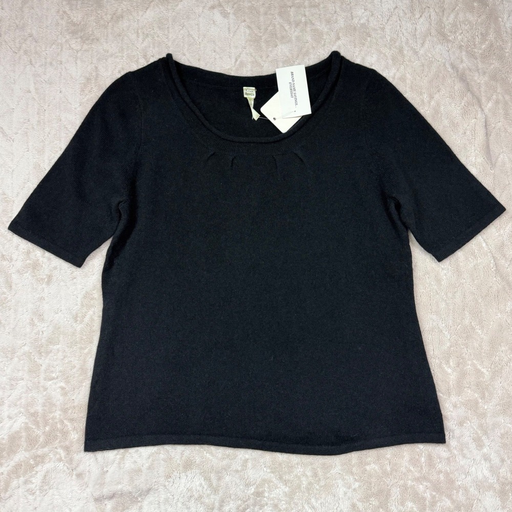 Future Paradise Women Black 100% Cashmere Short Sleeve Scoop Neck Sweater Large